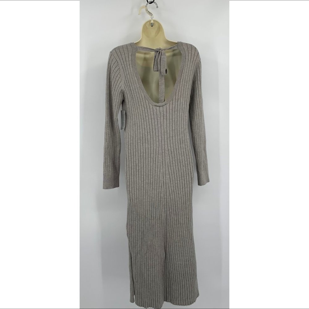 WAYF BFF Hollie midi ribbed sweater dress gray tie keyhole back new Medium - Picture 5 of 6